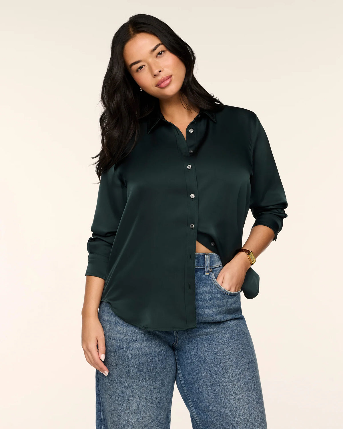 Spanx Silky Smooth Button Down Shirt - Night Forest