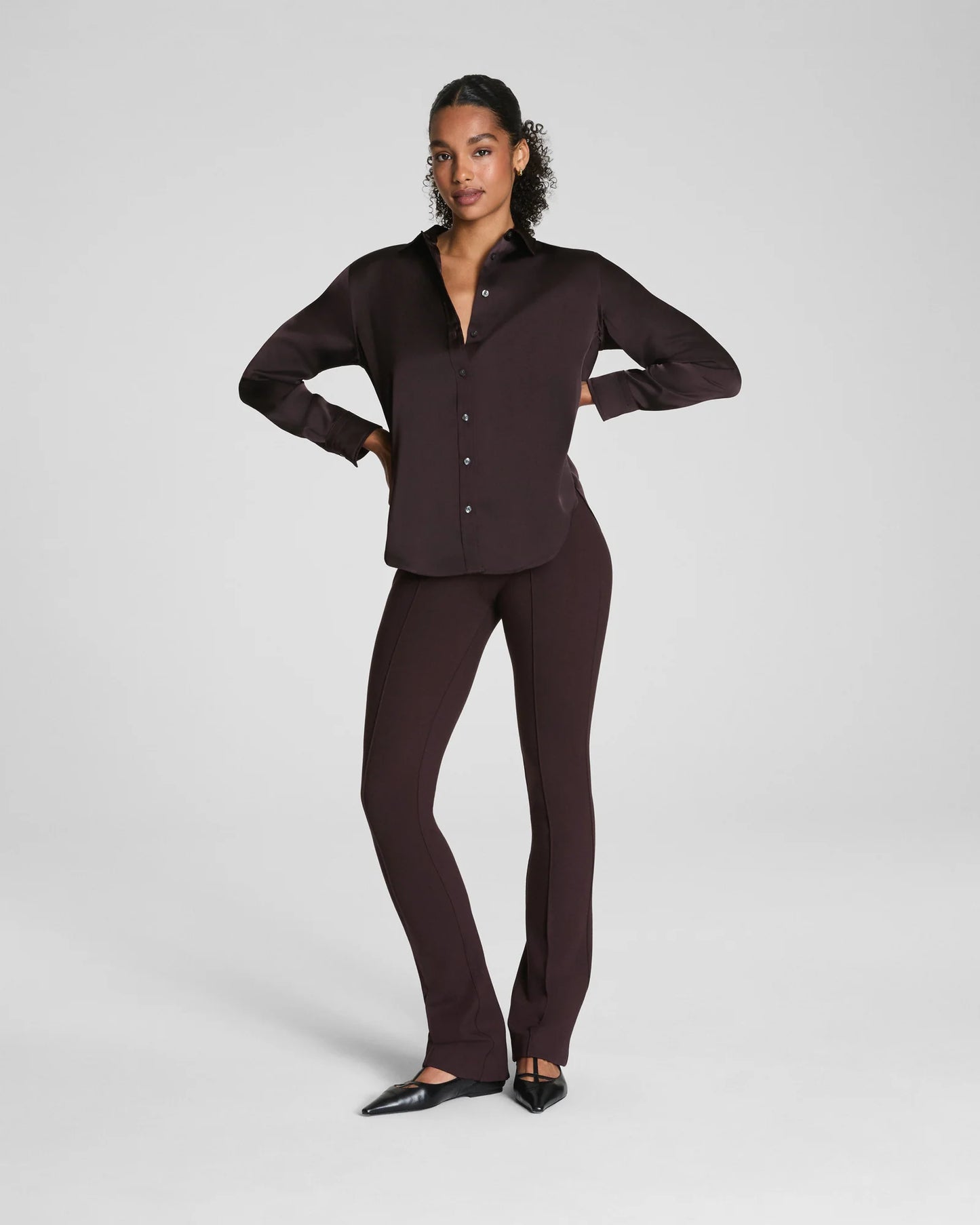 Spanx Silky Smooth Button Down Shirt - Truffle Brown
