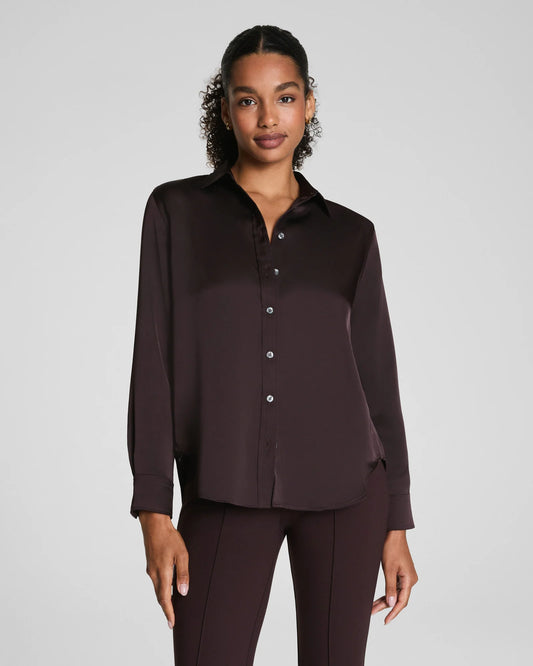 Spanx Silky Smooth Button Down Shirt - Truffle Brown