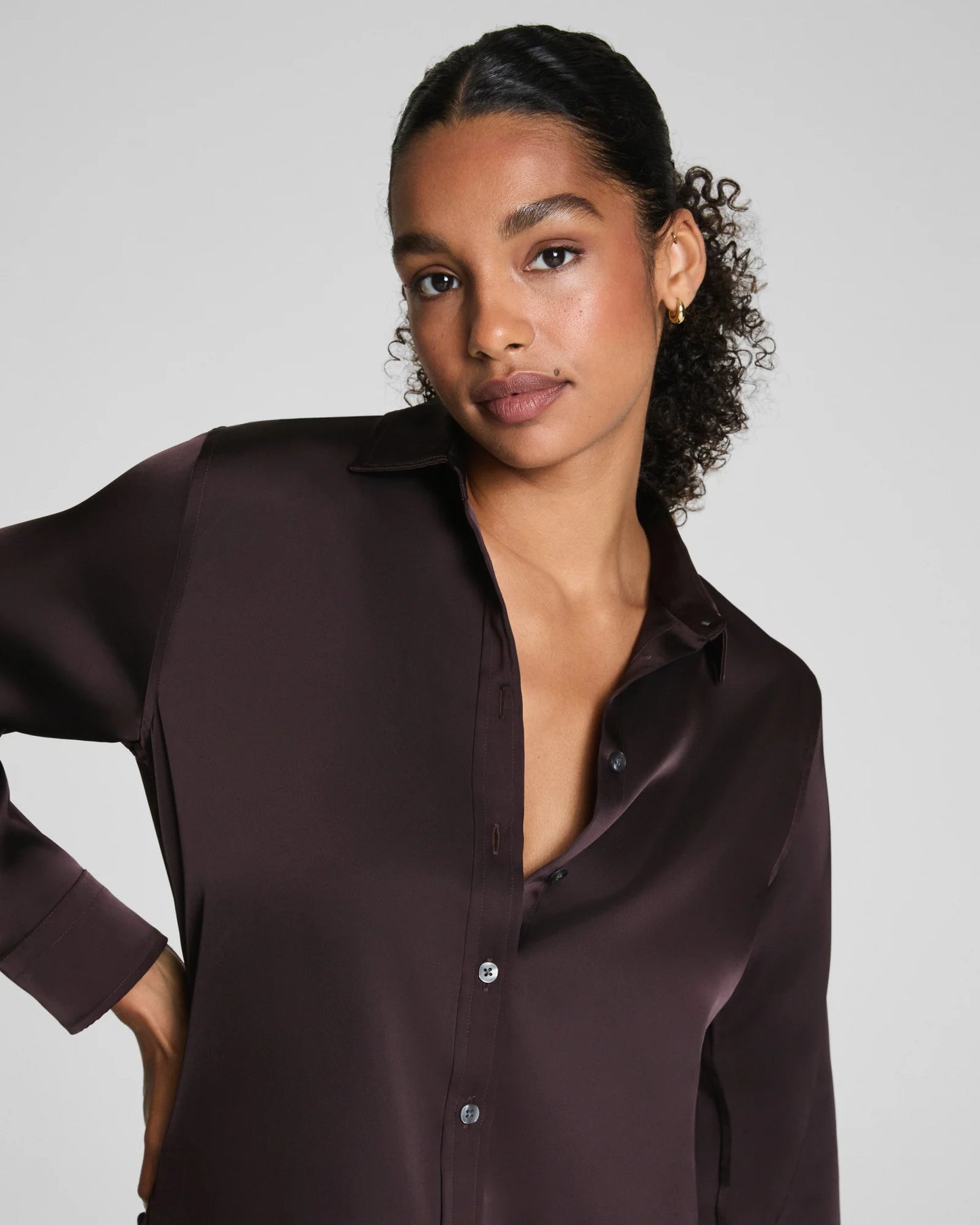 Spanx Silky Smooth Button Down Shirt - Truffle Brown