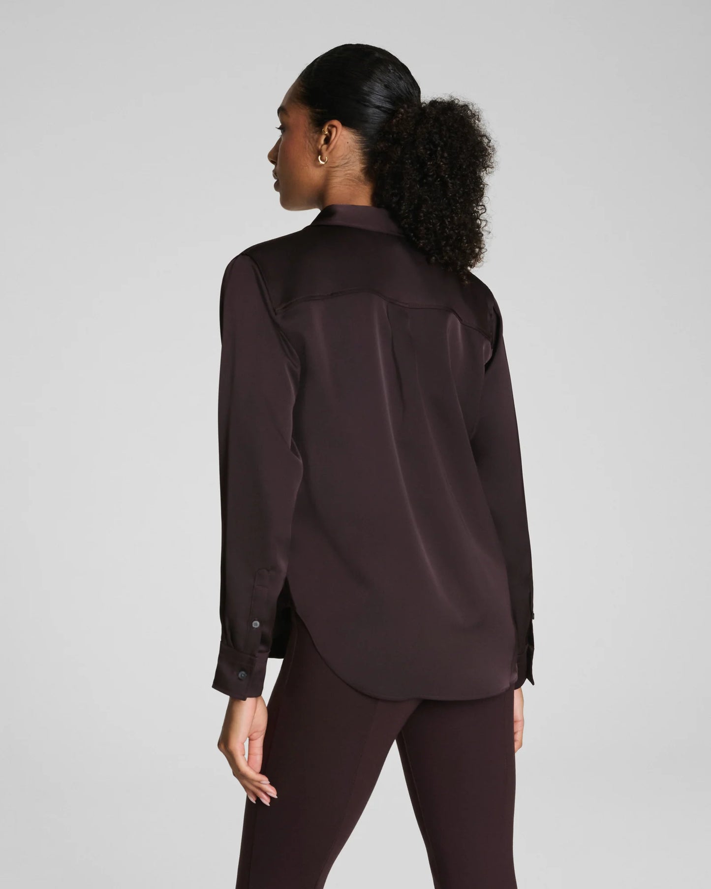Spanx Silky Smooth Button Down Shirt - Truffle Brown