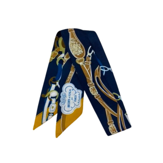 Equestrian Chain & Medallion Print Twilly Scarf - Navy