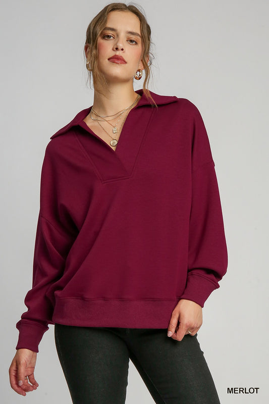 V-Neck Pullover - Merlot