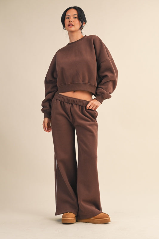 Cozy Fleece Wide Leg Sweatpants - Chocolate