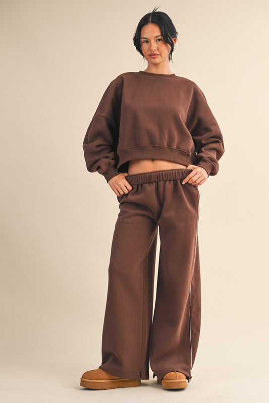 Cozy Fleece Oversized Crewneck Sweatshirt - Chocolate