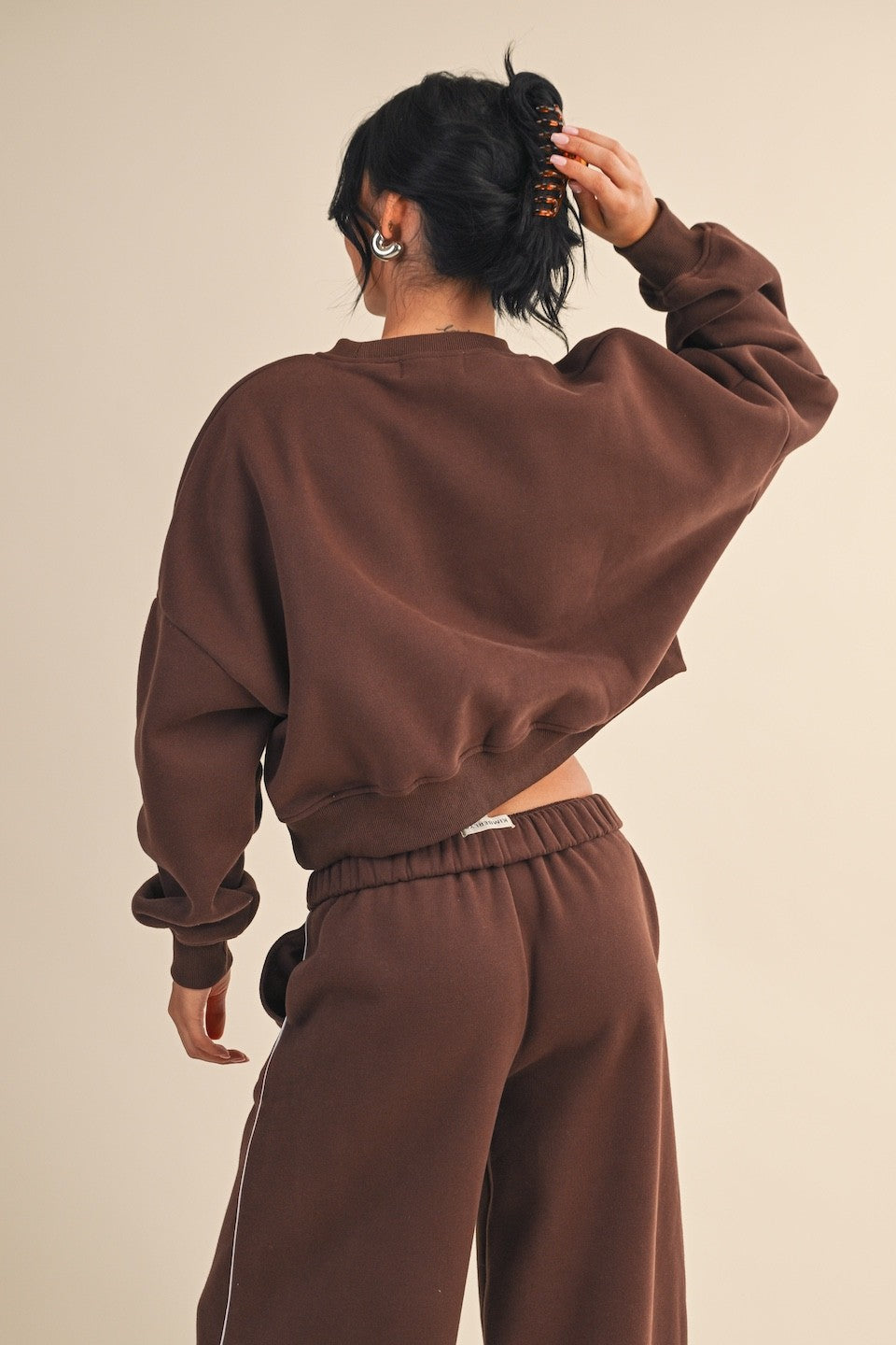 Cozy Fleece Oversized Crewneck Sweatshirt - Chocolate
