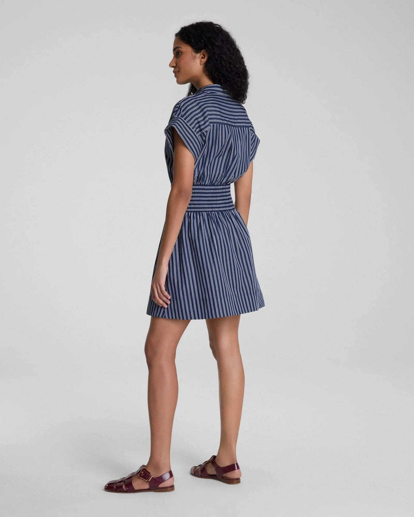 Spanx Poplin Smocked Mini Shirt Dress - Timeless Navy/Classic White