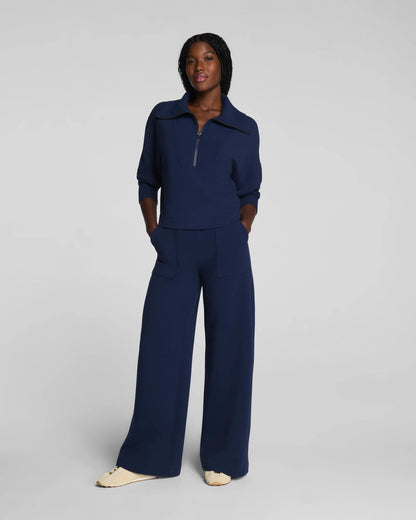 Spanx AirEssentials French Rib Half Zip Sweatshirt - Timeless Navy