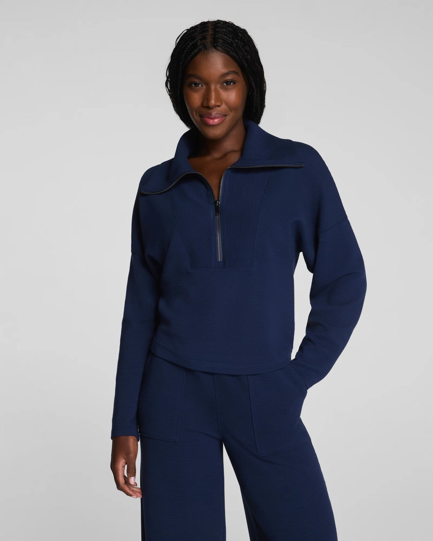 Spanx AirEssentials French Rib Half Zip Sweatshirt - Timeless Navy