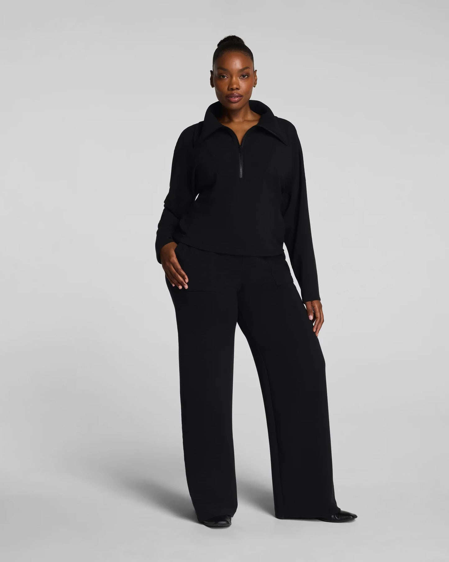 Spanx AirEssentials French Rib Wide Leg Pant - Very Black