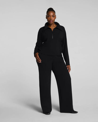 Spanx AirEssentials French Rib Wide Leg Pant - Very Black