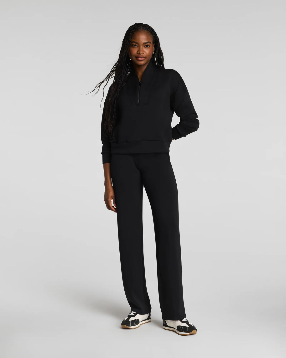 Spanx AirEssentials Shawl Collar Half Zip Sweatshirt - Very Black