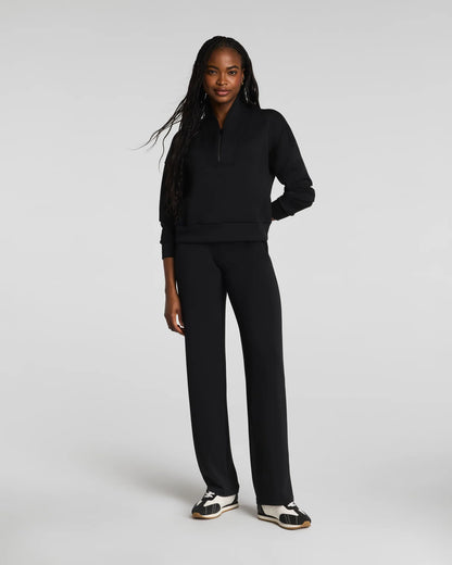 Spanx AirEssentials Shawl Collar Half Zip Sweatshirt - Very Black