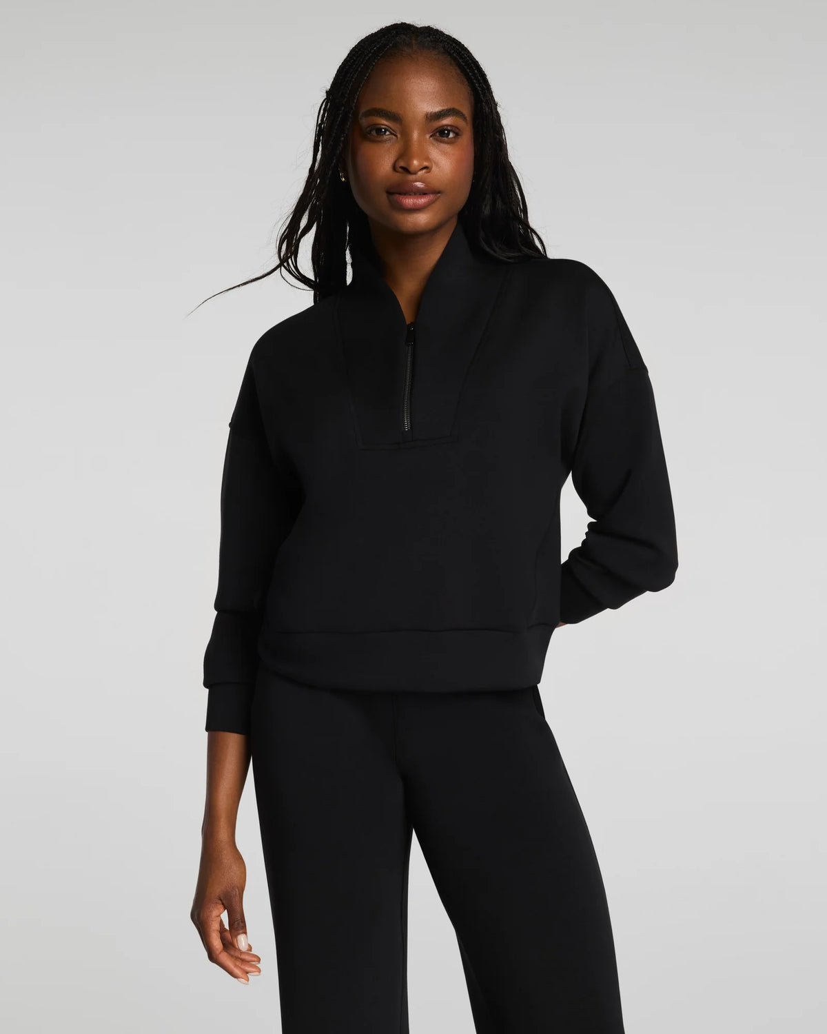 Spanx AirEssentials Shawl Collar Half Zip Sweatshirt - Very Black