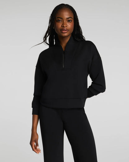 Spanx AirEssentials Shawl Collar Half Zip Sweatshirt - Very Black