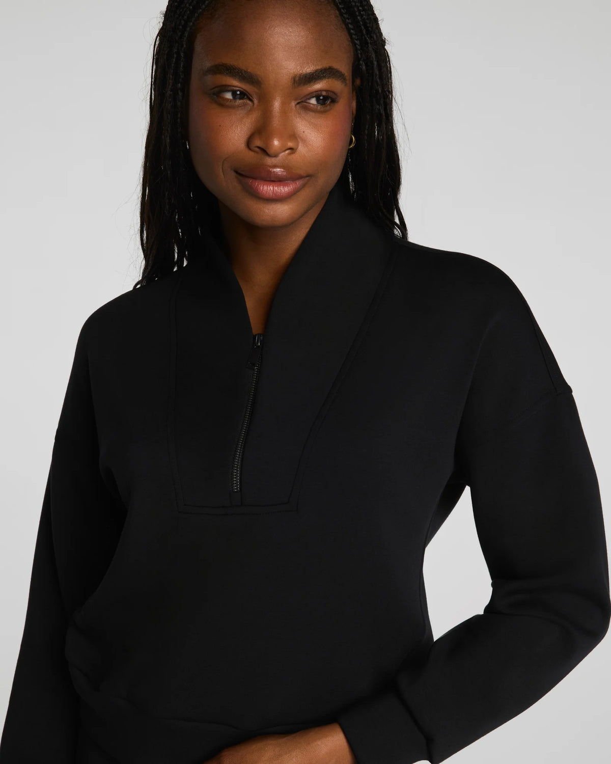 Spanx AirEssentials Shawl Collar Half Zip Sweatshirt - Very Black