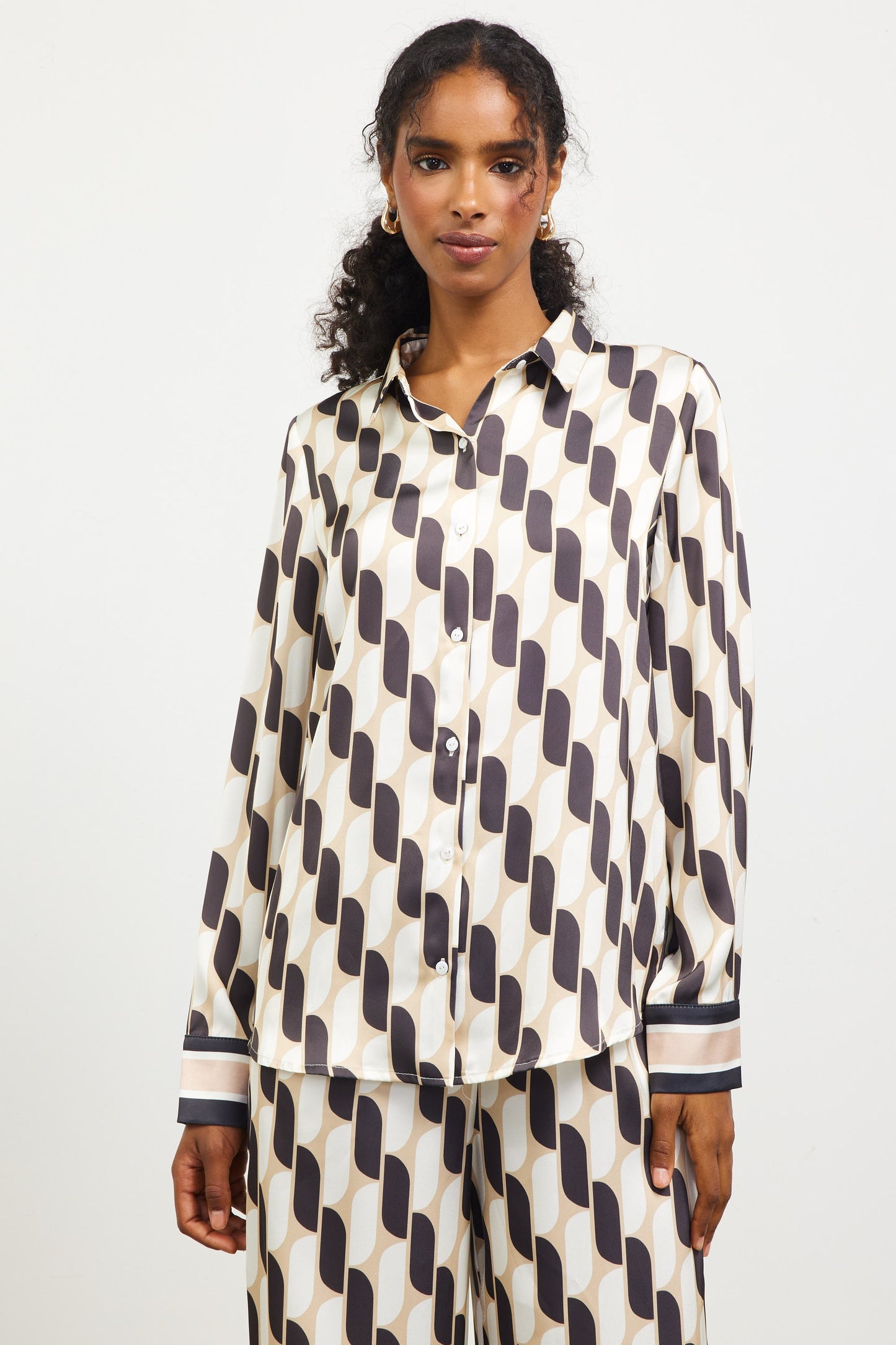 Printed Button Down Shirt - Cream/Black