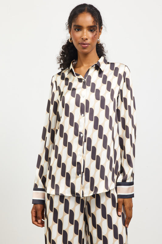 Printed Button Down Shirt - Cream/Black