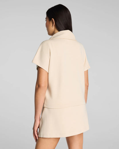 Spanx AirEssentials French Rib Short Sleeve Half Zip Top - Toasted Coconut