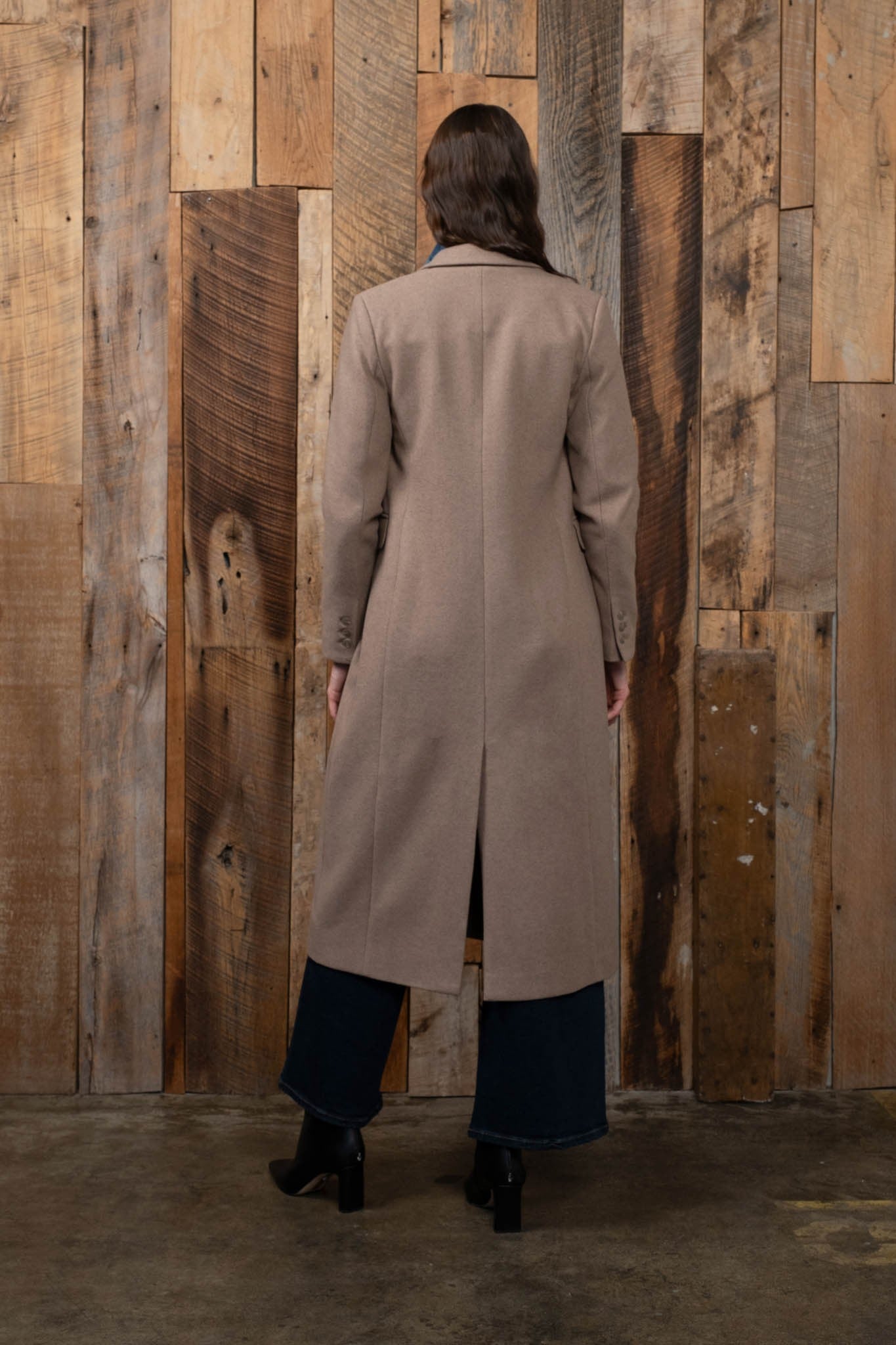 Double Breasted Longline Notched Coat - Mocha