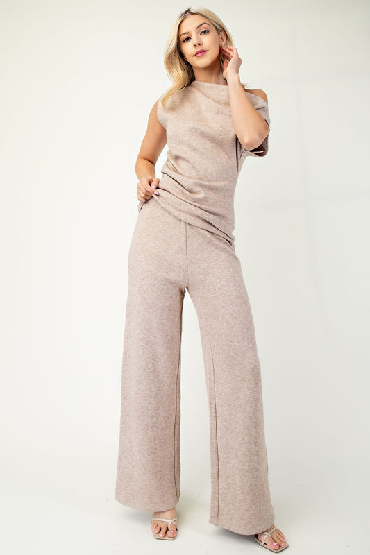 High Waist Elastic Band Soft Pants - Taupe