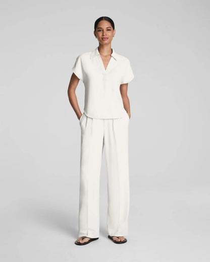 Spanx CarryOn Collared Tee Shirt - Linen Ivory
