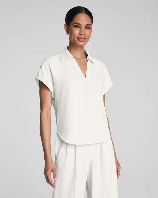 Spanx CarryOn Collared Tee Shirt - Linen Ivory