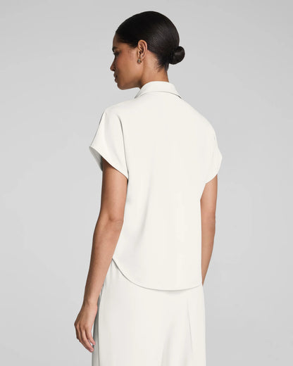 Spanx CarryOn Collared Tee Shirt - Linen Ivory