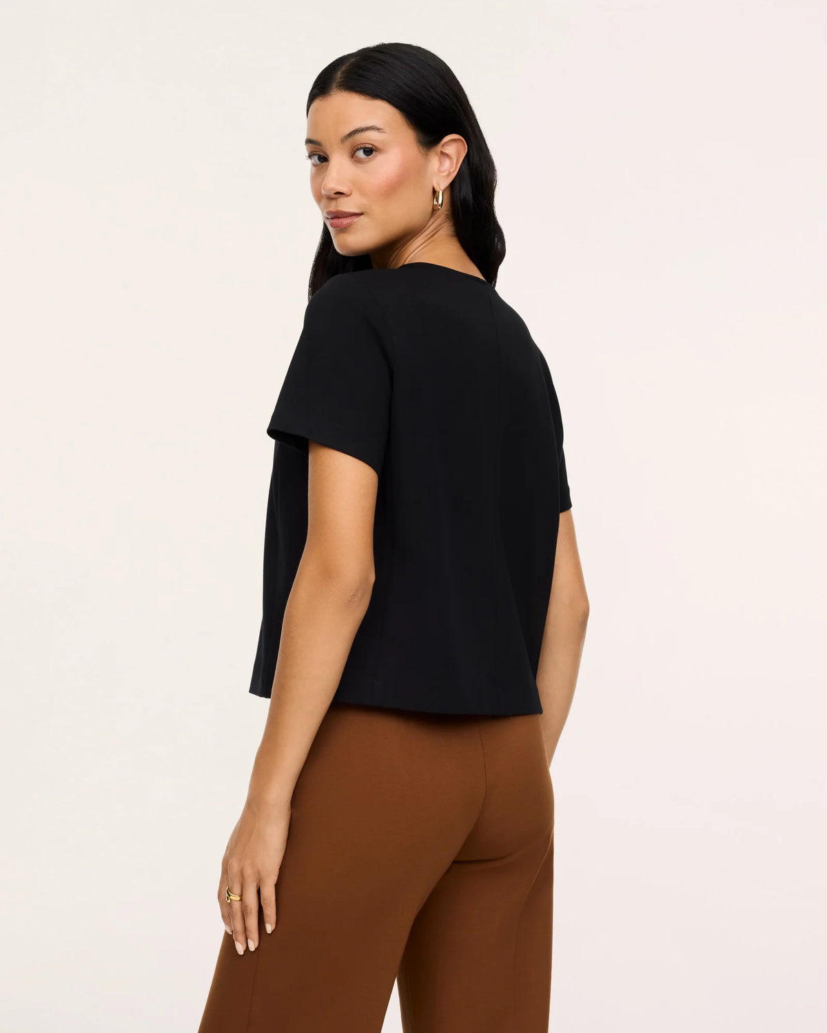 Spanx Ponte Cropped Tee Shirt - Classic Black