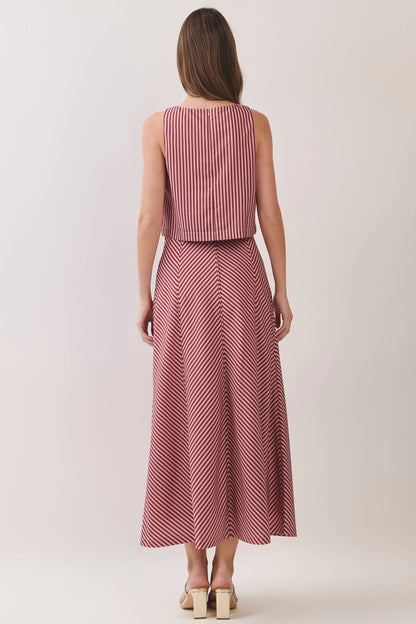 Bias Stripe A-Line Midi Skirt - Rust