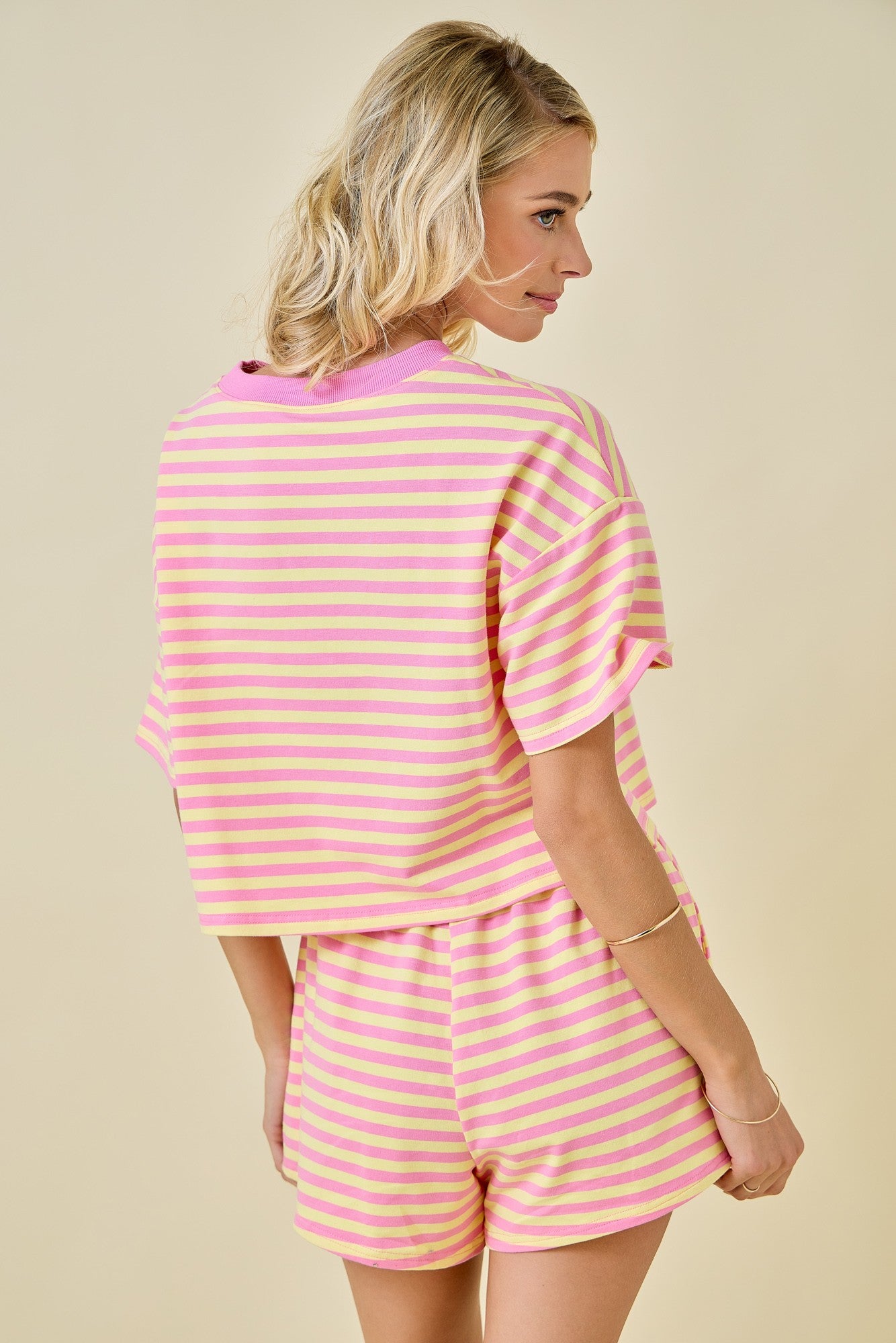 Terry Striped Shorts With Contrasting Waistband - Pink Lemonade