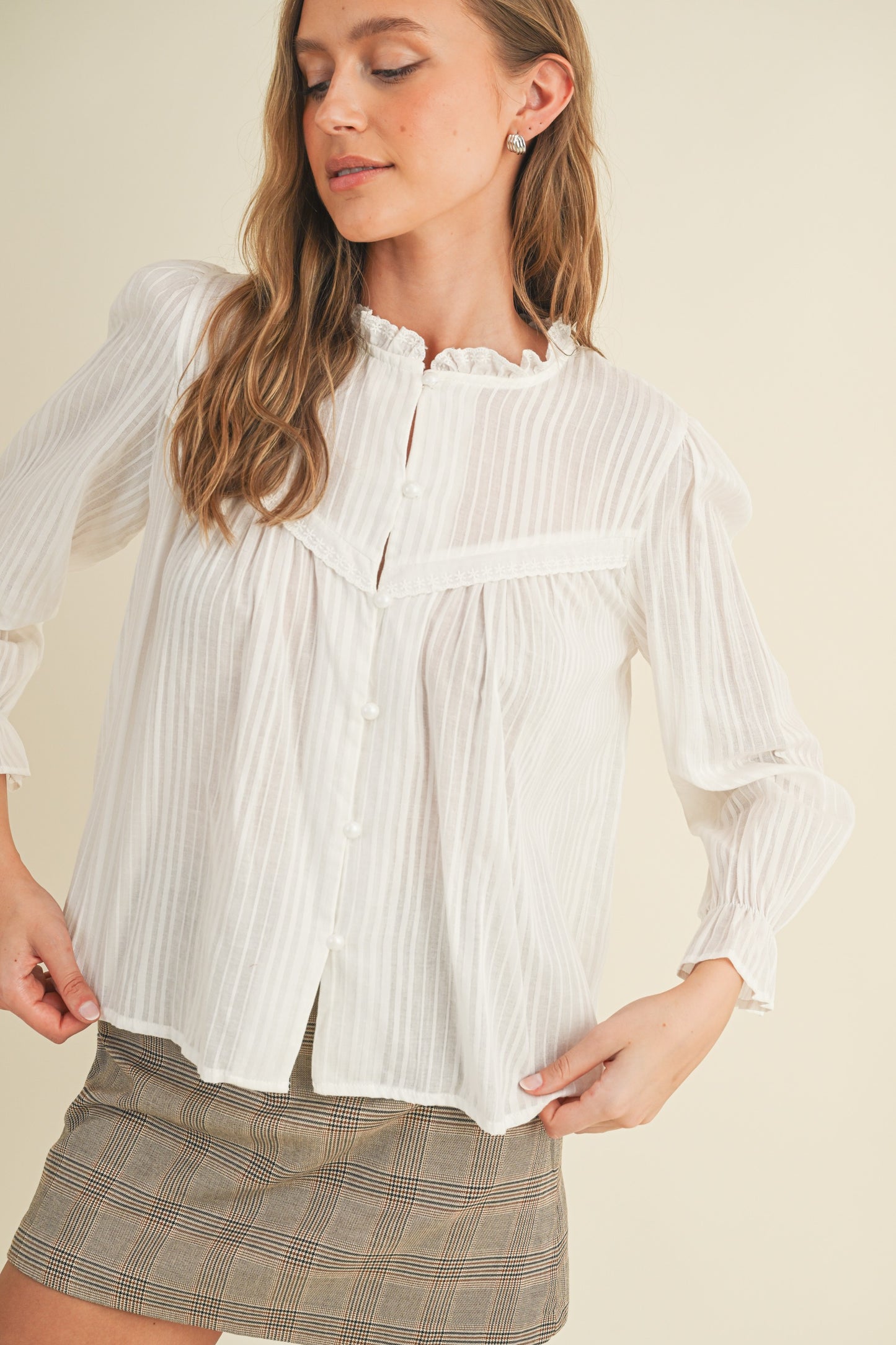 Frill Collar Top - White