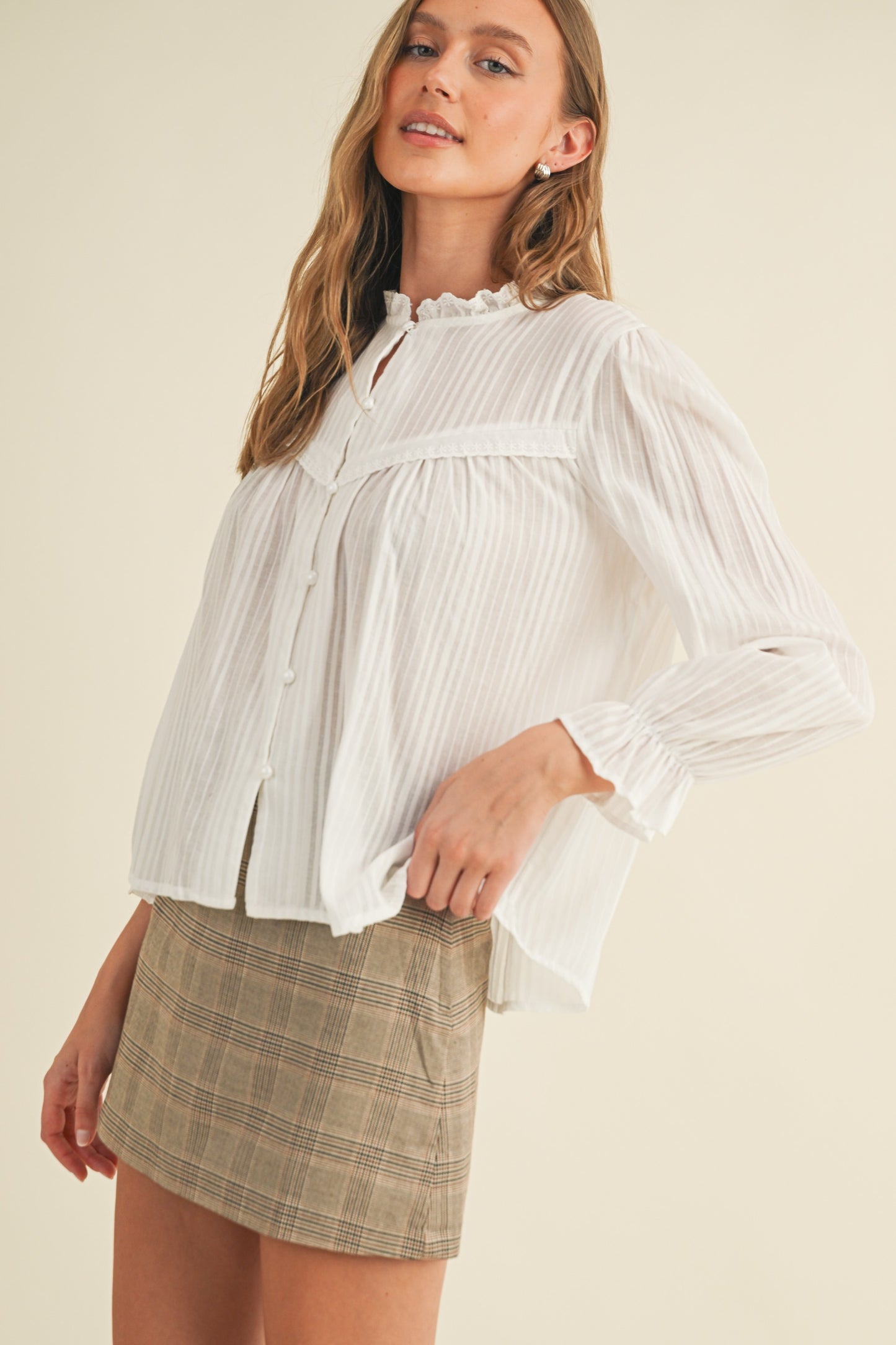 Frill Collar Top - White