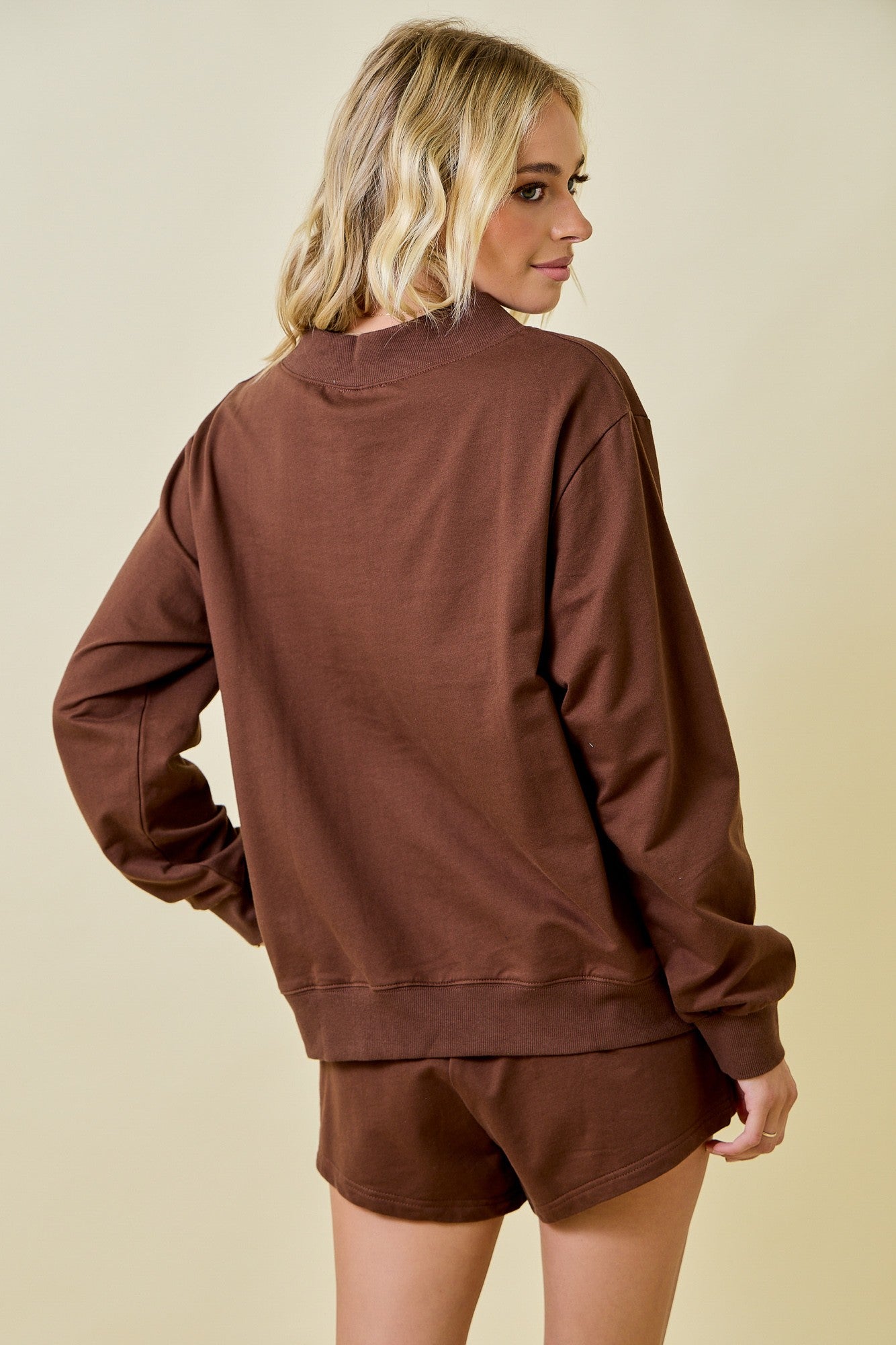 Mock Neck Terry Sweatshirt - Chocolate
