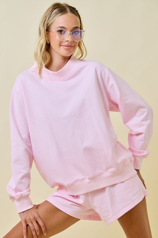 Mock Neck Terry Sweatshirt - Baby Pink