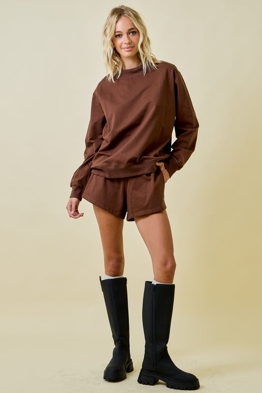 Relaxed Knit Sweat Shorts - Chocolate