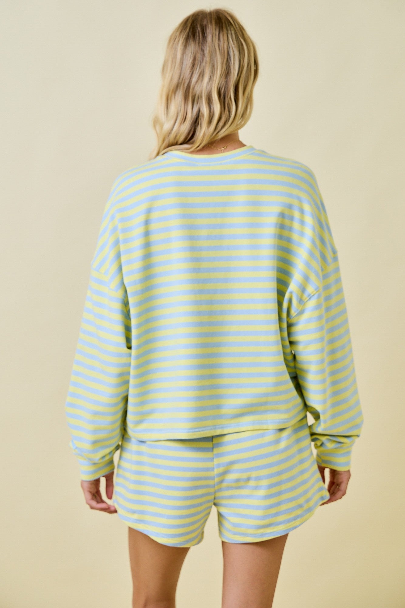 Striped Terry Loose Fit Lounge Sweatshirt - Blue/Lemon