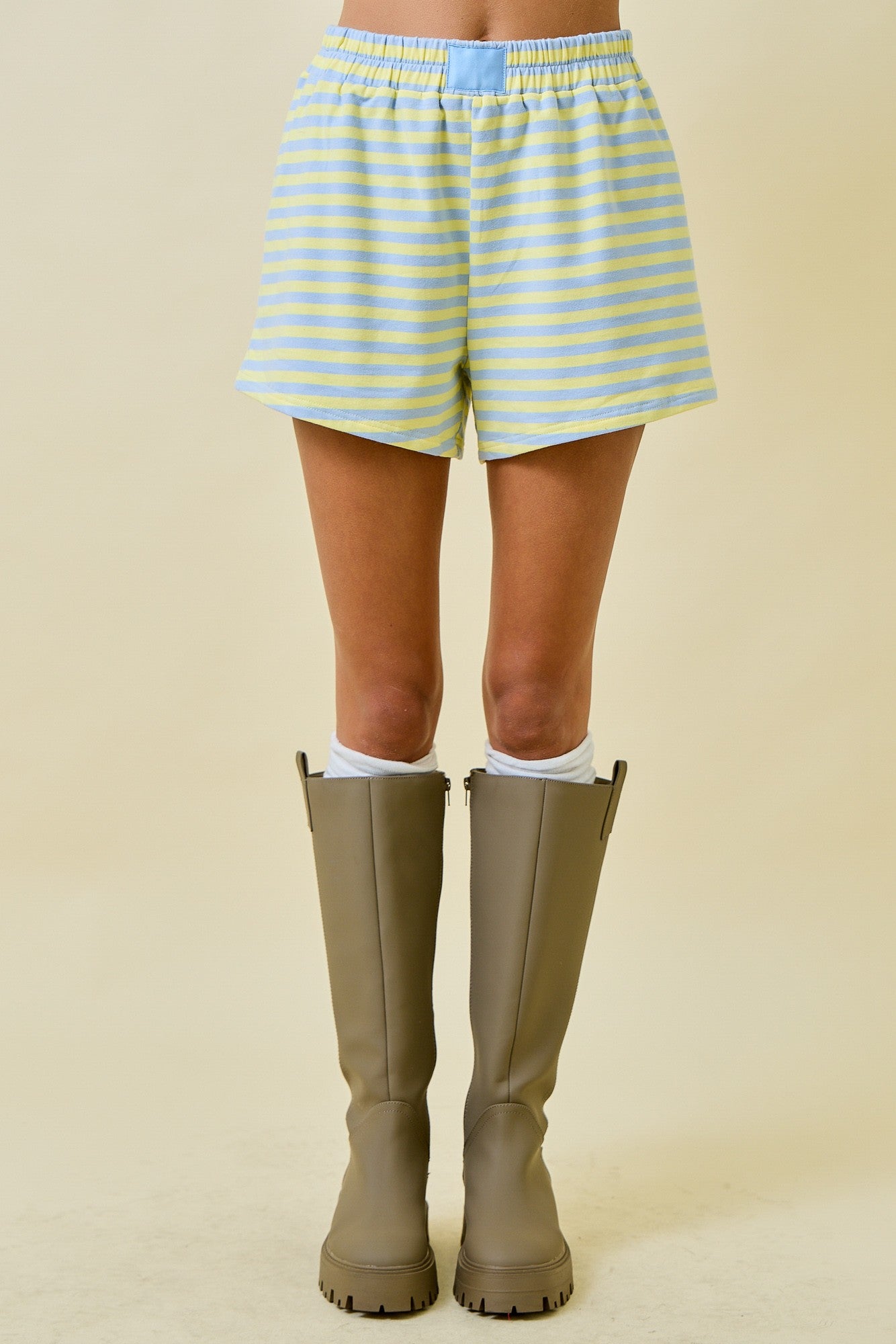 Striped Terry Lounge Sweat Shorts - Blue/Lemon