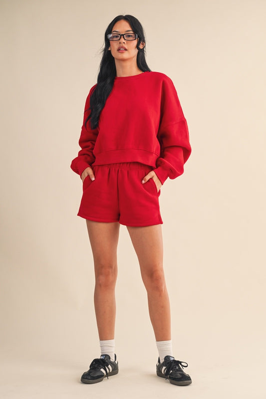 Cozy Fleece Oversized Crewneck Sweatshirt - Cherry
