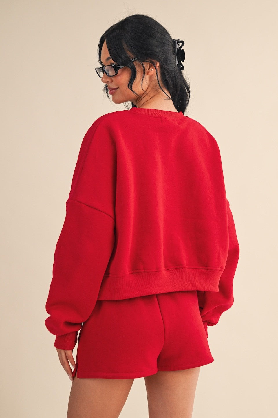 Cozy Fleece Oversized Crewneck Sweatshirt - Cherry