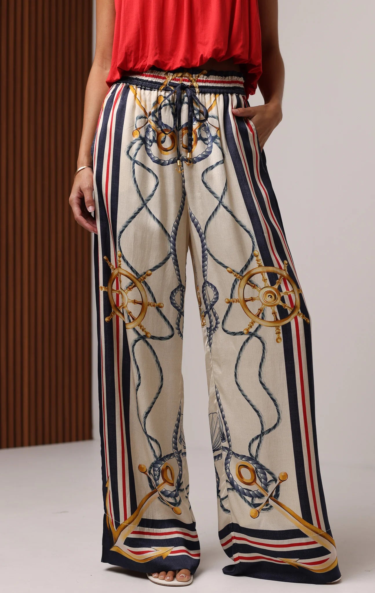 Caty Satin Pant - Nautical