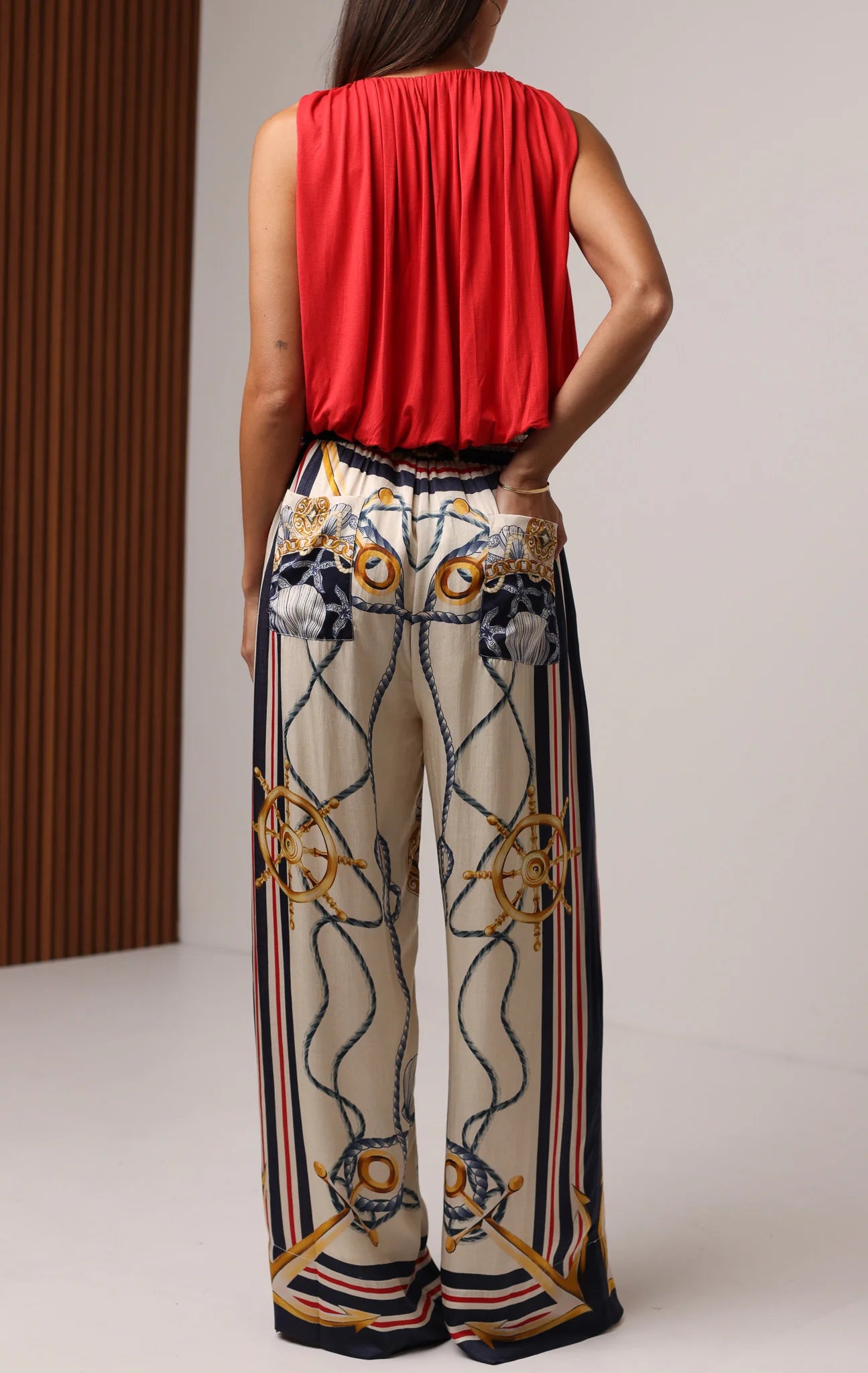 Caty Satin Pant - Nautical