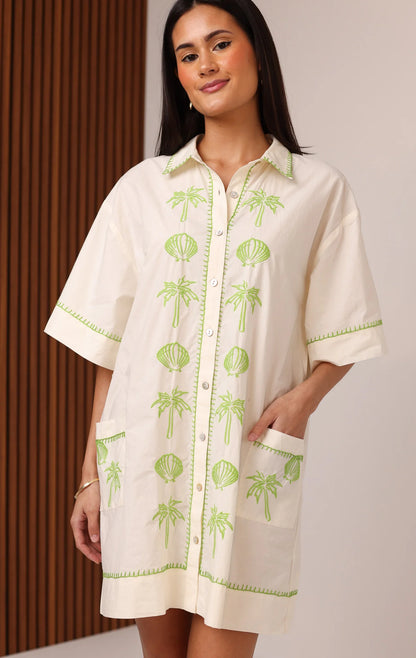 Patricia Shirt Dress - Seashell Embroidery