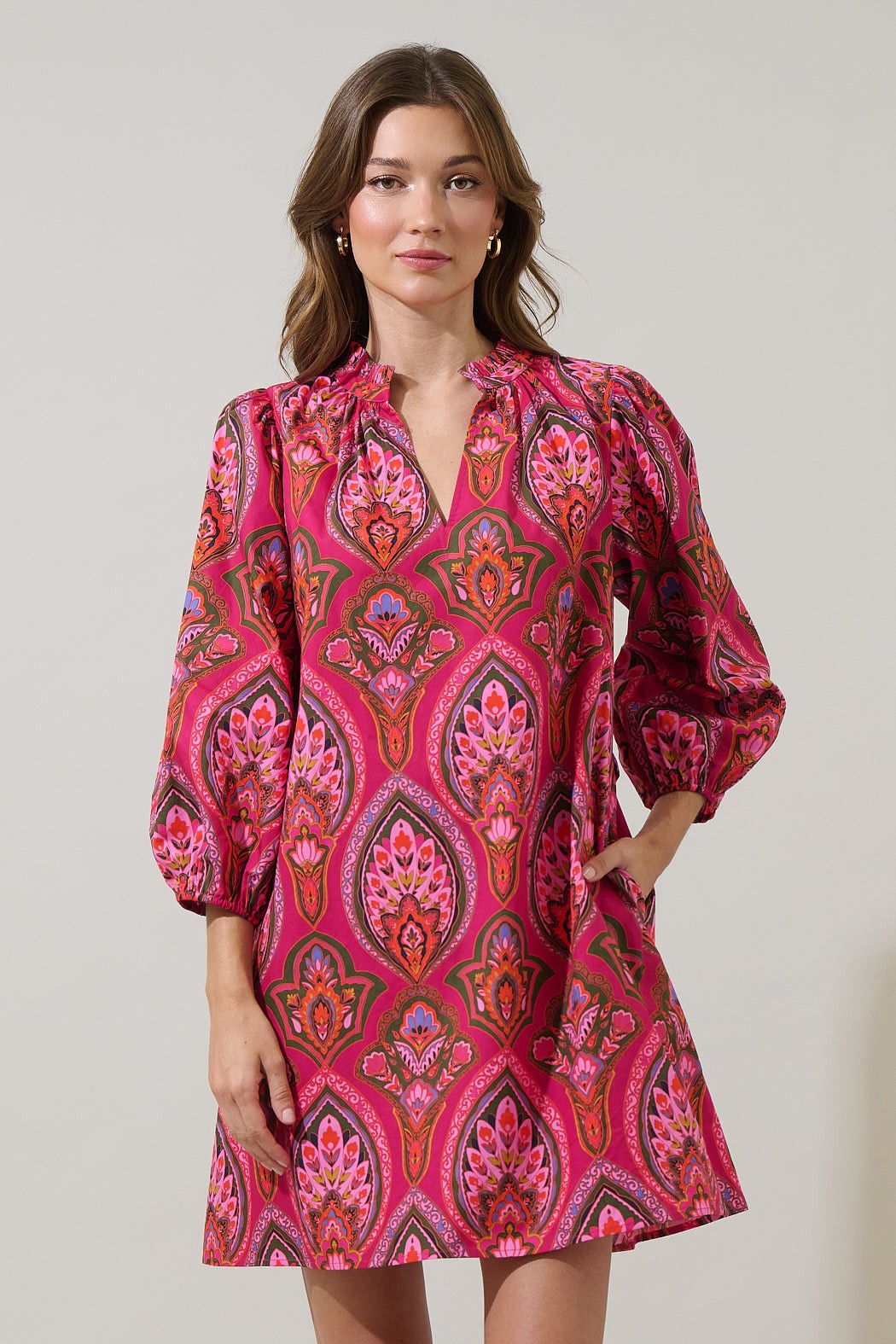 Azura Paisley Eira Poplin Mini Dress - Berry Multi