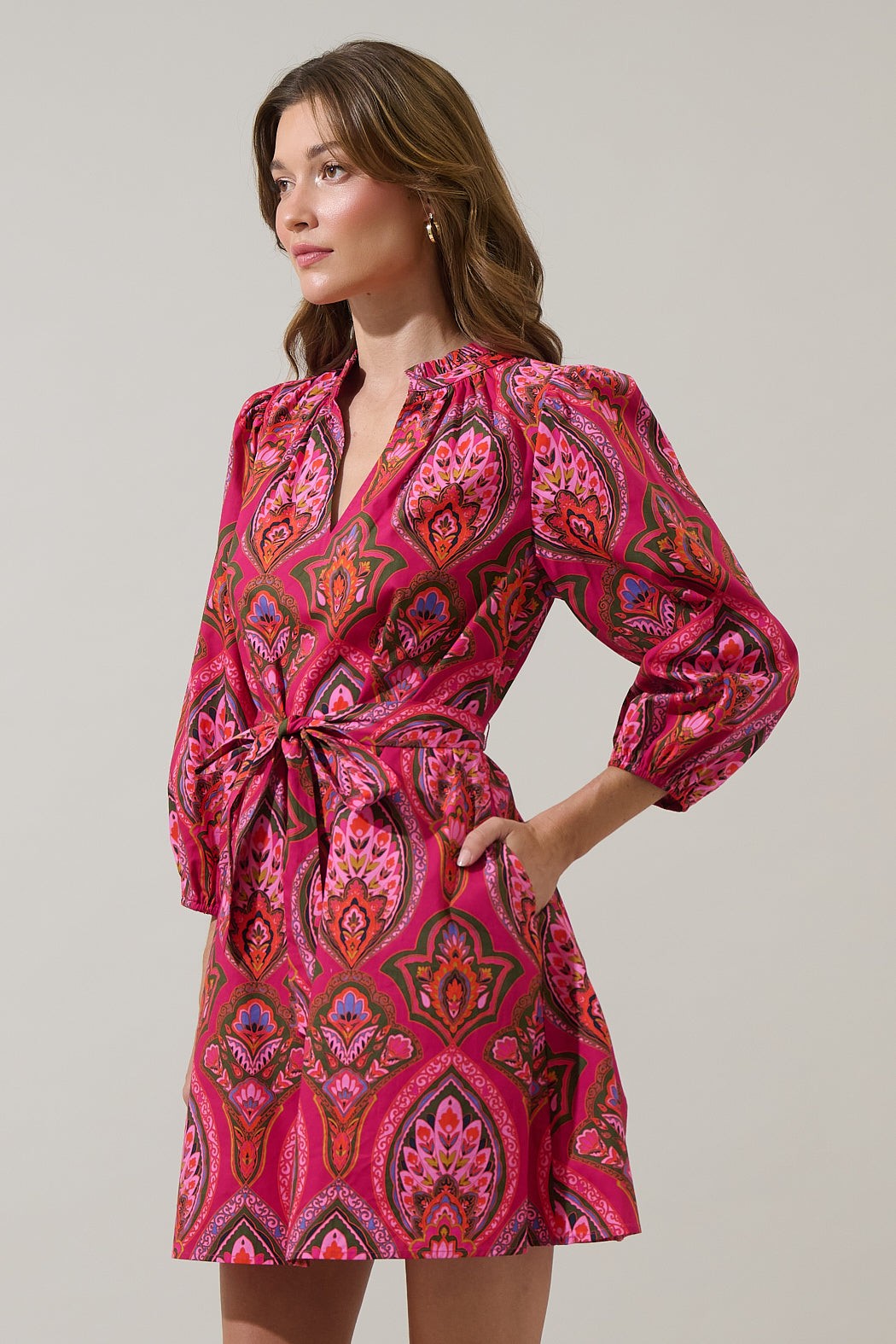 Azura Paisley Eira Poplin Mini Dress - Berry Multi