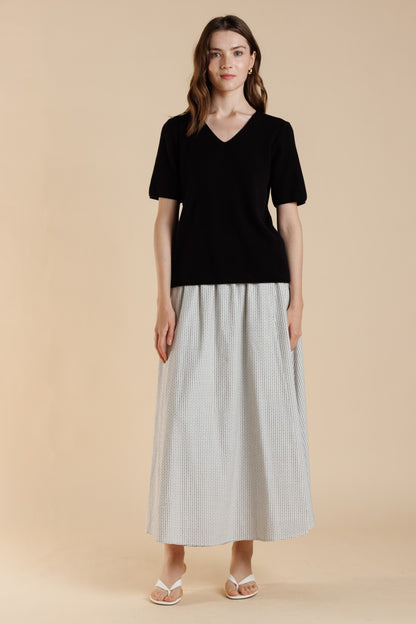 V-Neck Short Sleeve Sweater Top - Black