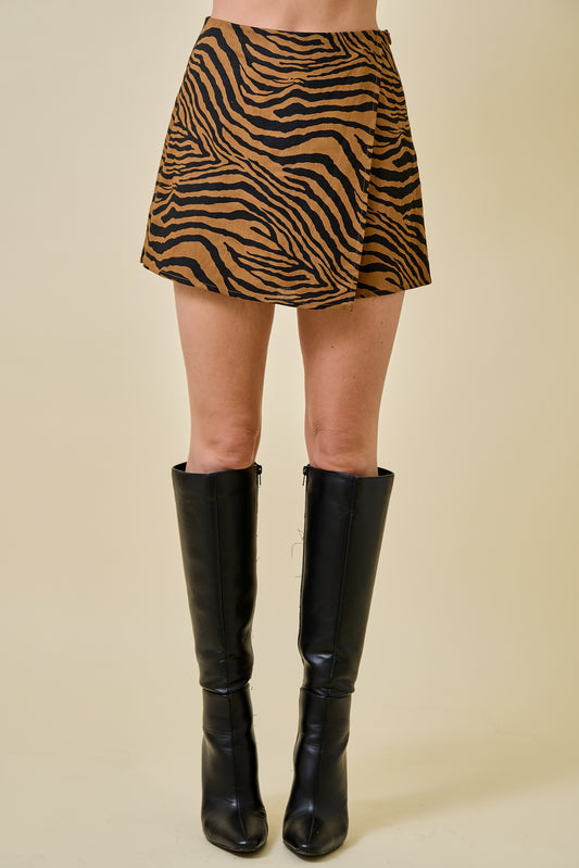 Tiger Print Mini Wrap Skort - Brown/Black