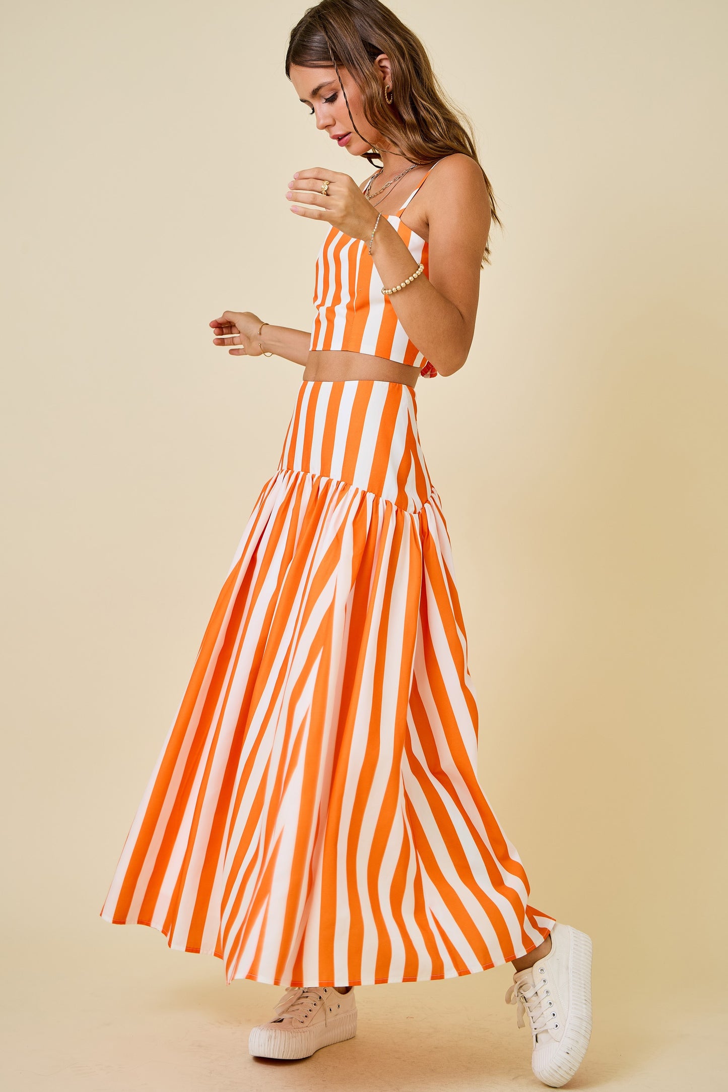 Top with Smocked Back - Orange Stripe