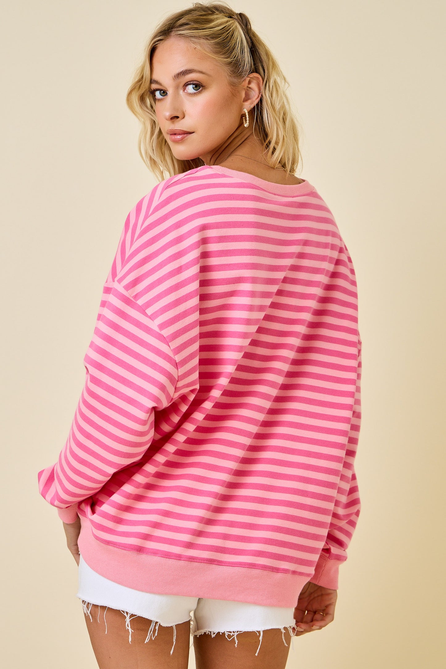 Oversized Stripe Knit Top - Pink/Light Pink