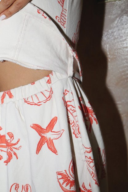 Sea Shell Print Maxi Dress - Ecru